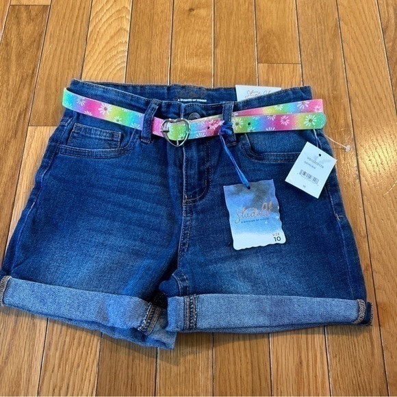 NEW NWT Vigoss Studio V Jean Shorts Girls Size 10 Blue Denim w/ Belt Stretch - Picture 1 of 7